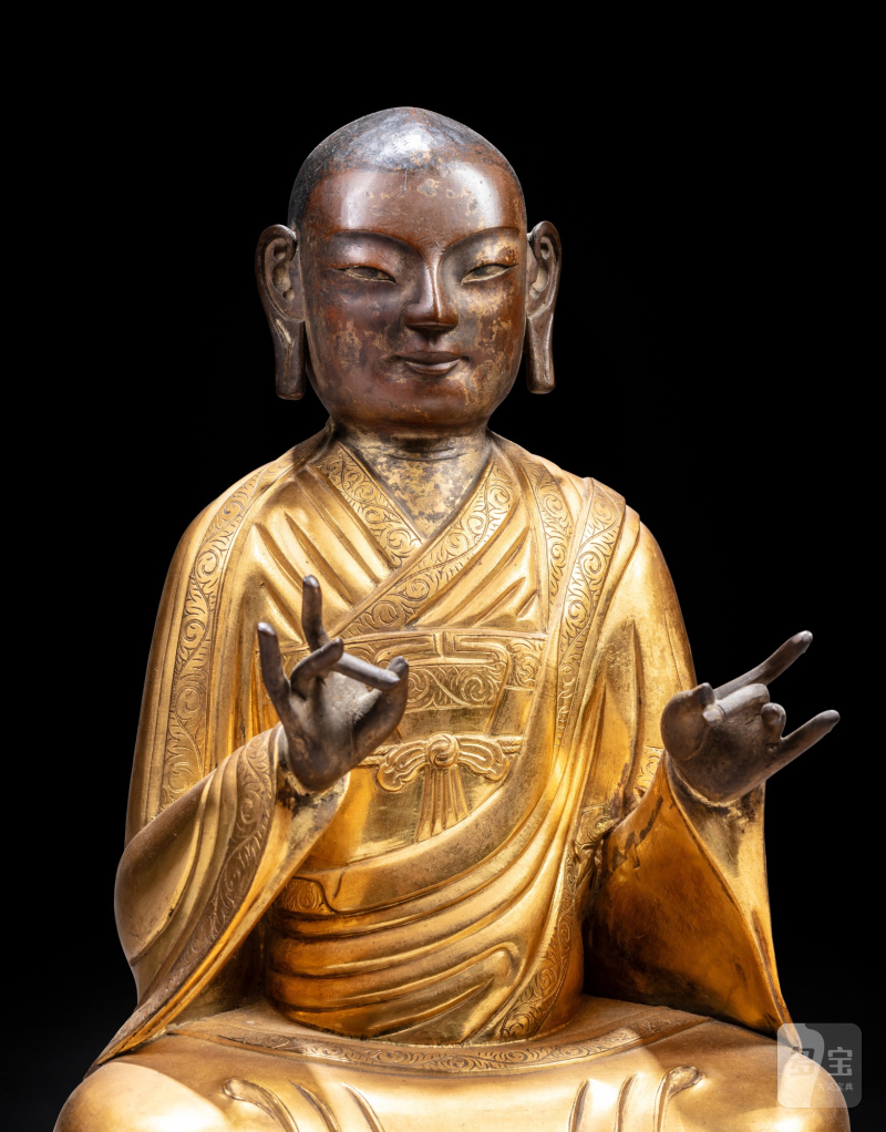 清十八世紀  鎏金銅合金阿羅漢坐像 - 图6